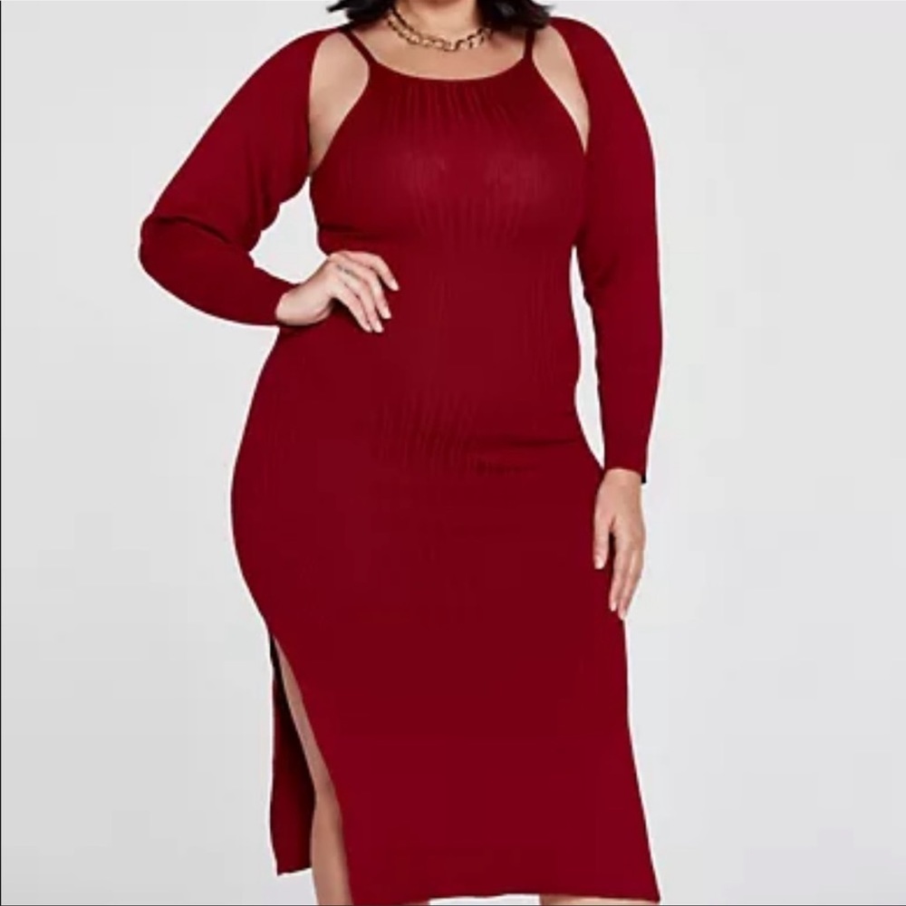 2 Pieces FTF Patrice Ribbed Knit Bodycon Dress with Shrug